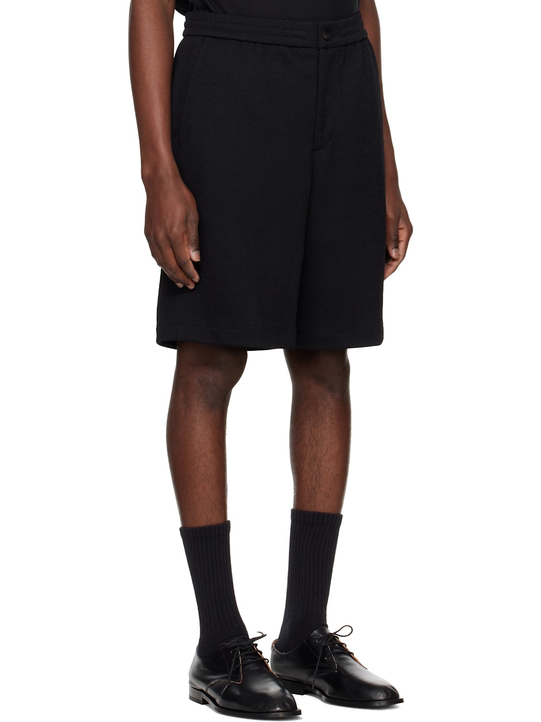 Black Textured Knit Shorts - 2