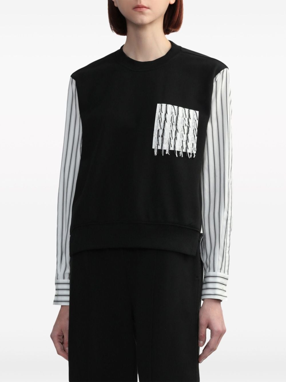 stripe-panel cotton sweatshirt - 3