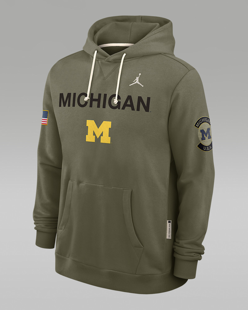 Michigan 2025 Military Appreciation Men's Jordan Brand Dri-FIT College Pullover Hoodie 1