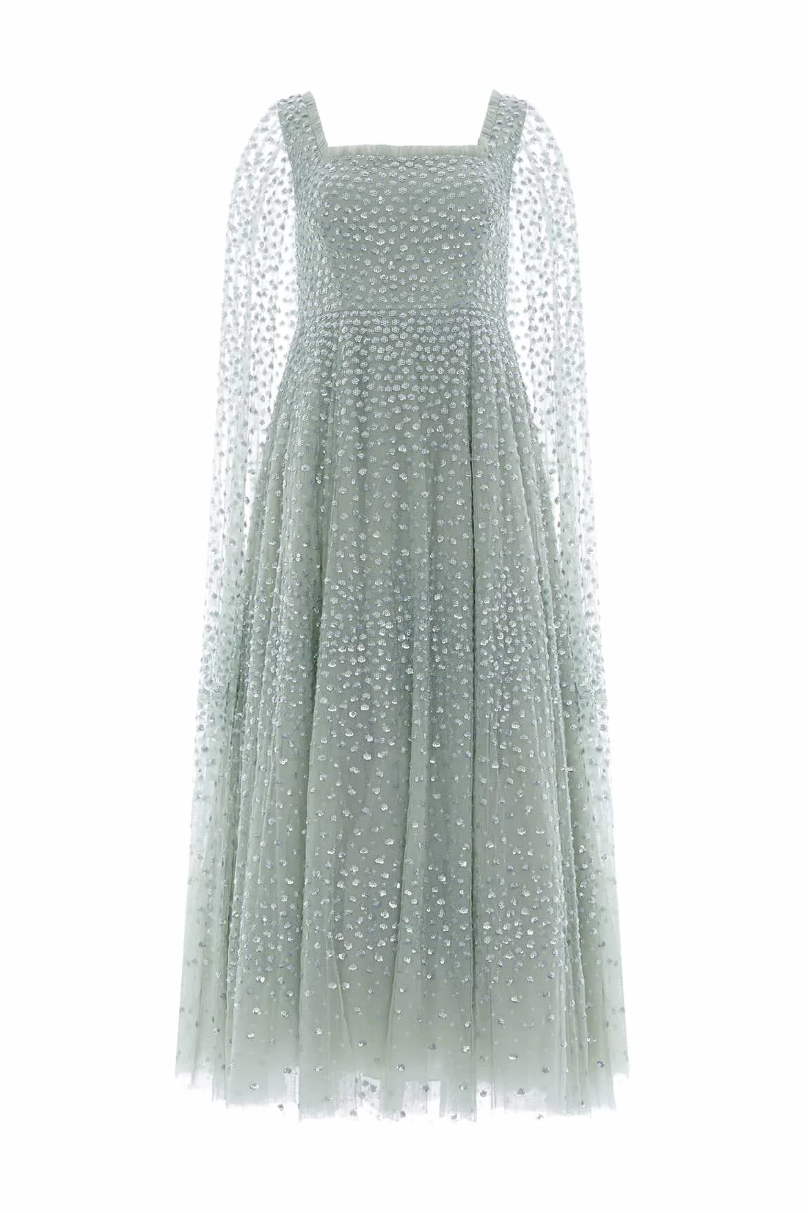 Scatter Dot Cape Sleeve Ankle Gown - 1