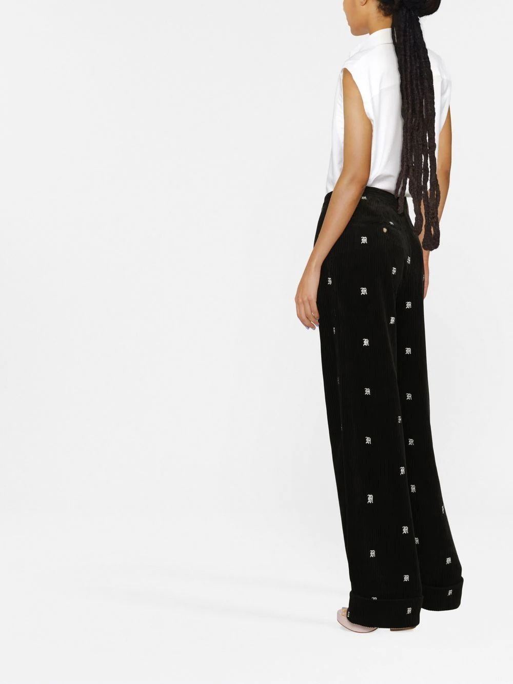 logo-embroidered corduroy trousers - 3
