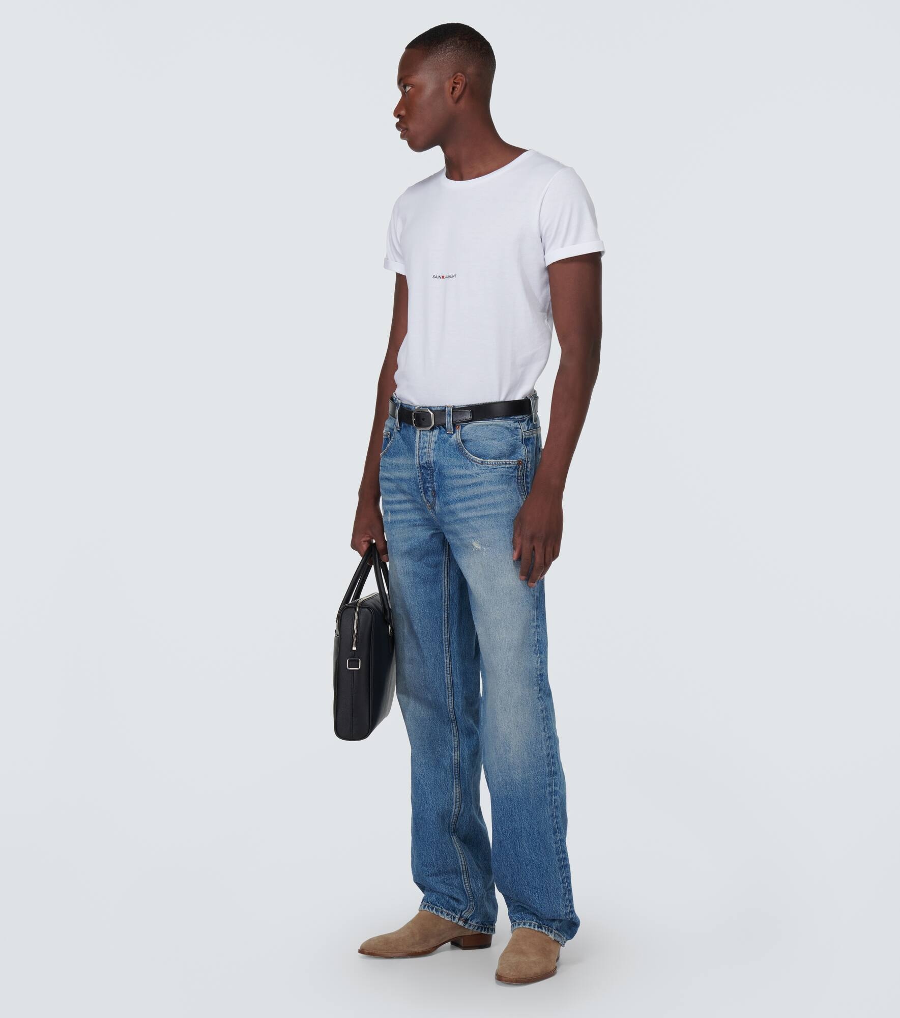 Long extreme baggy jeans in lake medium blue denim, Saint Laurent