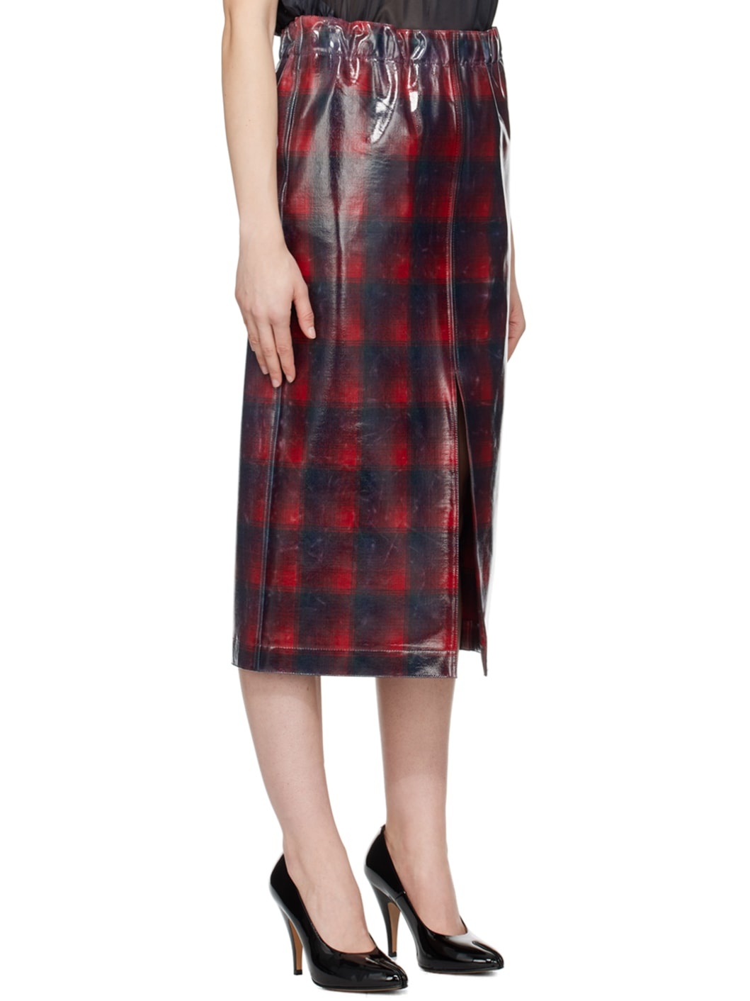 Red Check Midi Skirt - 2