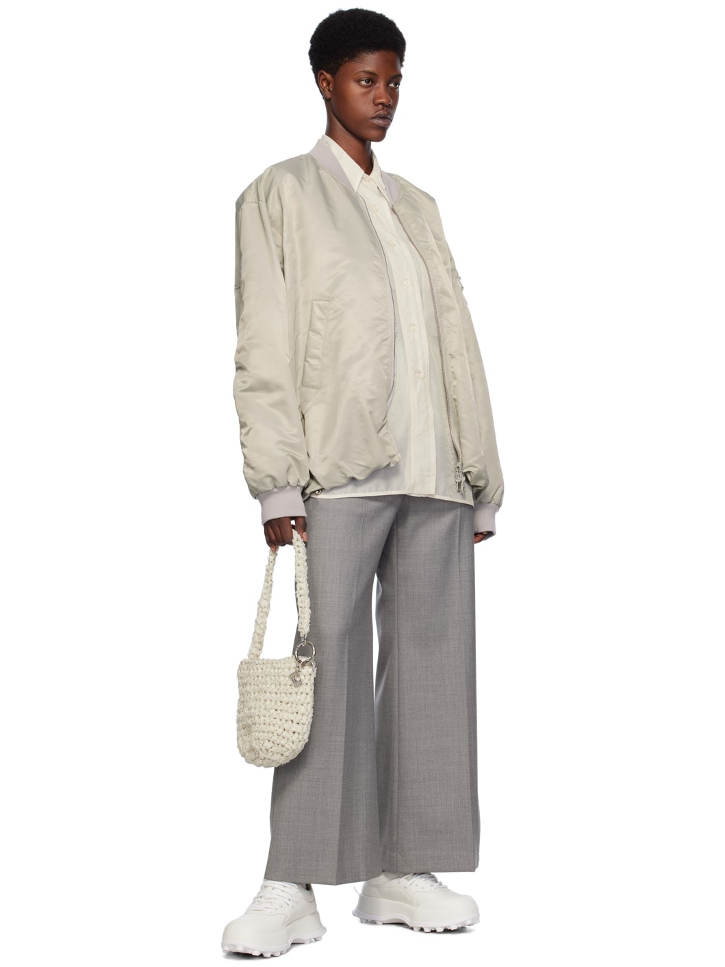 Gray Wide-Leg Trousers - 4