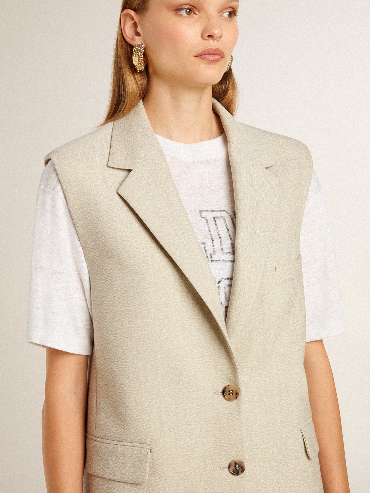 Women's khaki wool blend vest jacket - 5