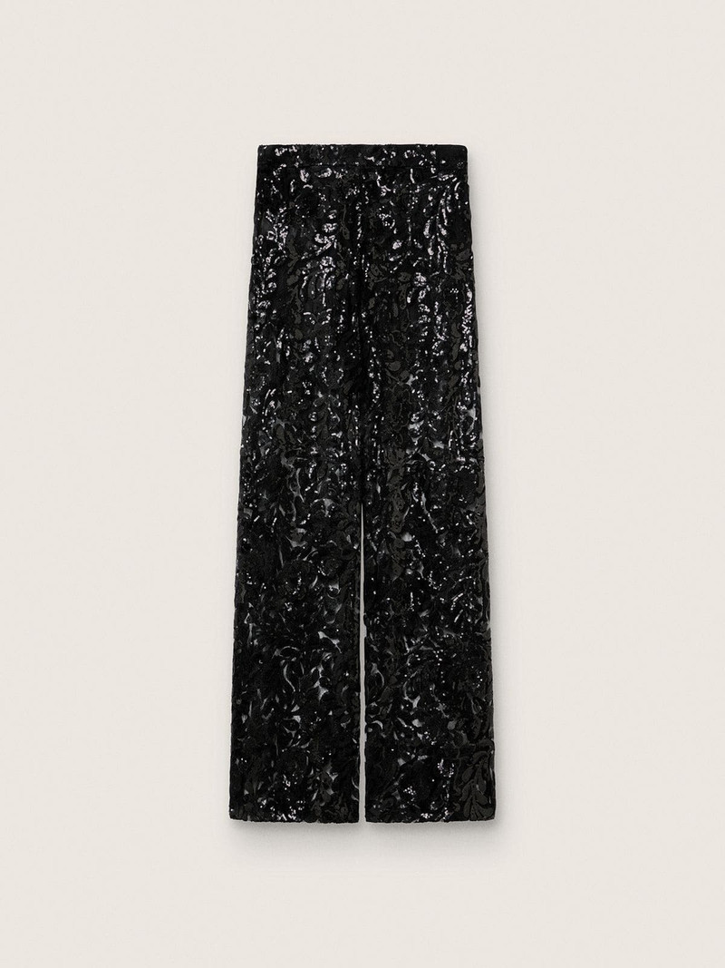 Golden Goose Women's tulle pants with floral embroidery in black sequins outlook