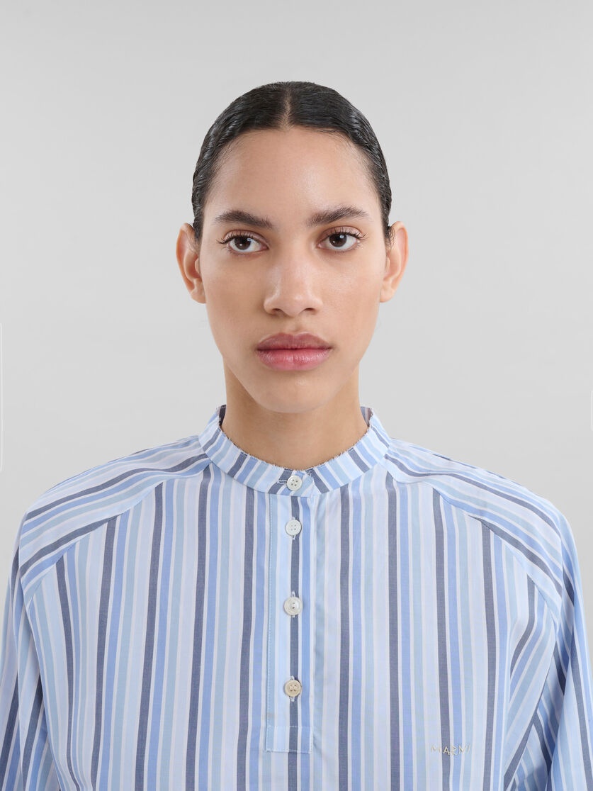 BLUE STRIPED POPLIN TOP WITH MANDARIN COLLAR - 4