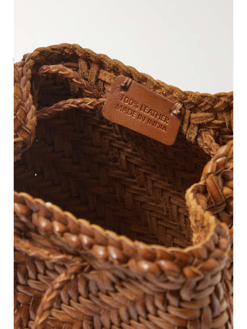 Pompom Double Jump woven leather bucket bag Tan 5