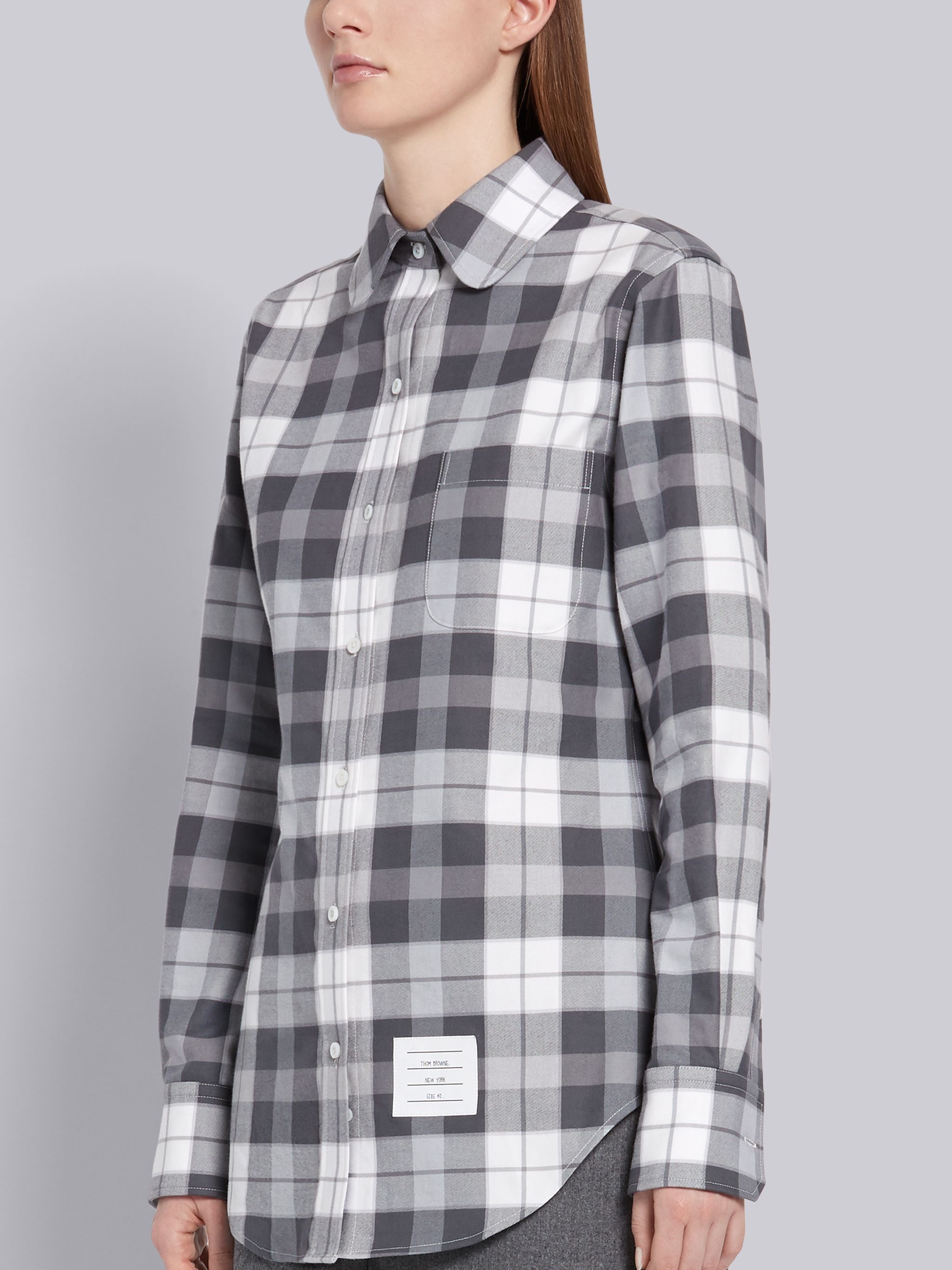 Medium Grey Flannel Tartan Check Long Sleeve Round Collar Shirt - 2