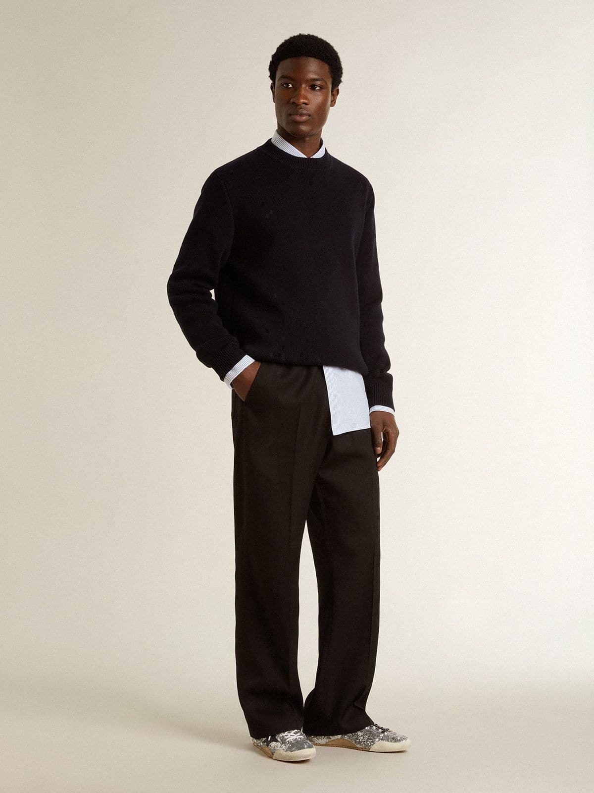 Men's True-Star in silver sequins with black star and beige leather heel tab - 9