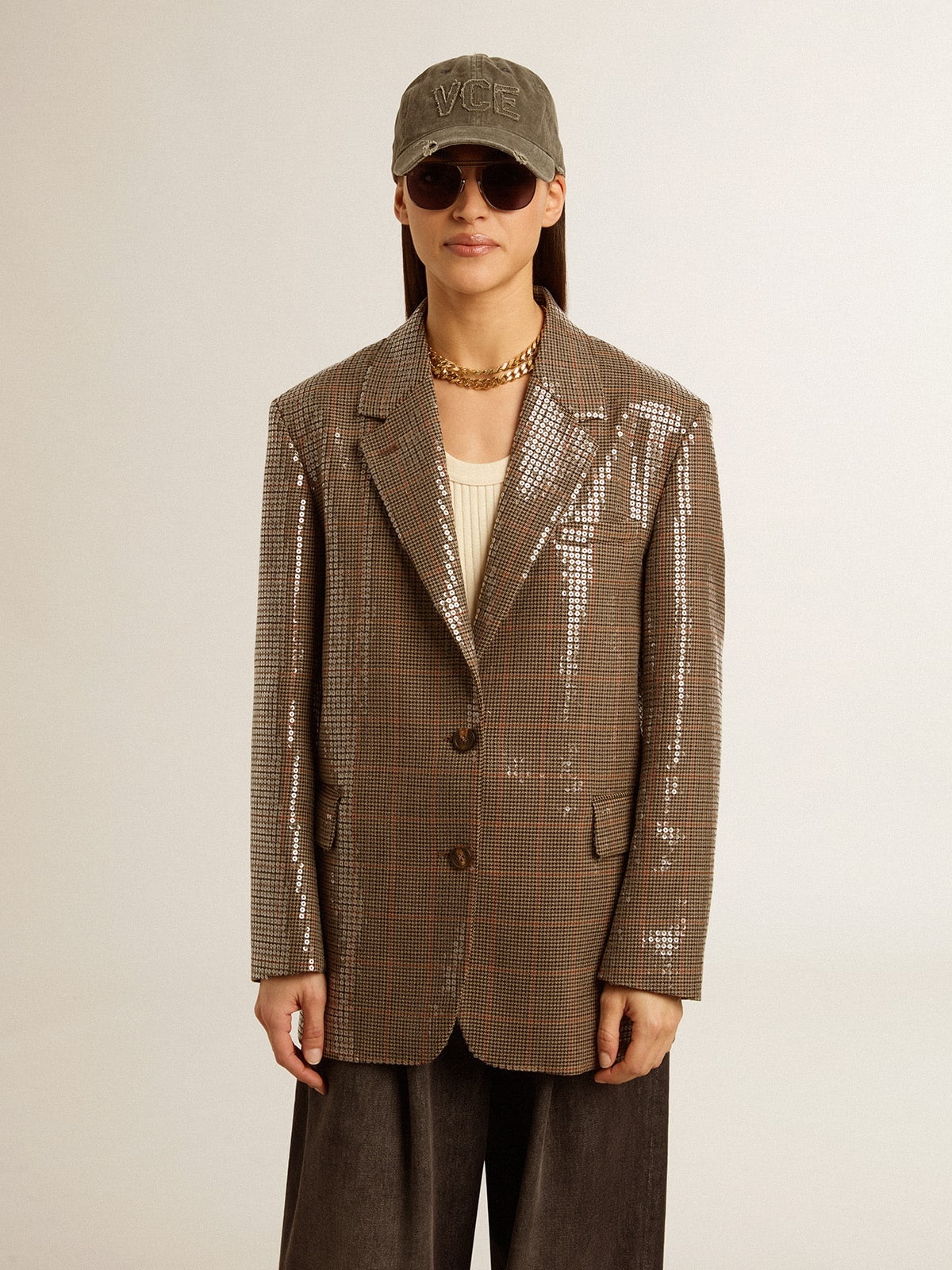 Women's houndstooth jacket with all-over sequin embroidery - 3