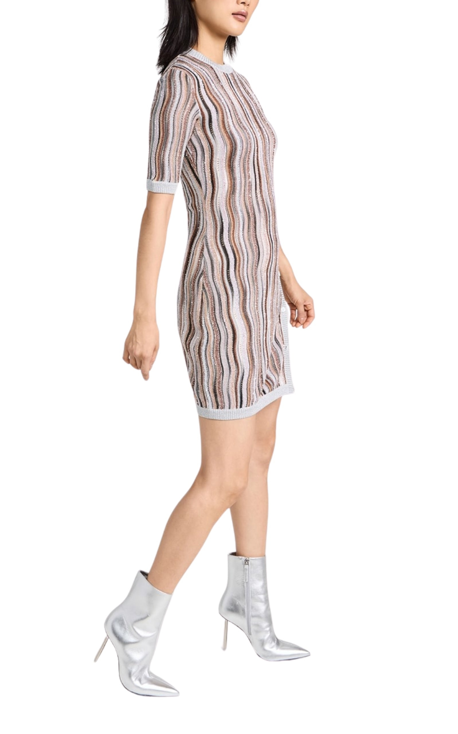 Embellished Metallic Crochet-Knit Mini Dress - 5