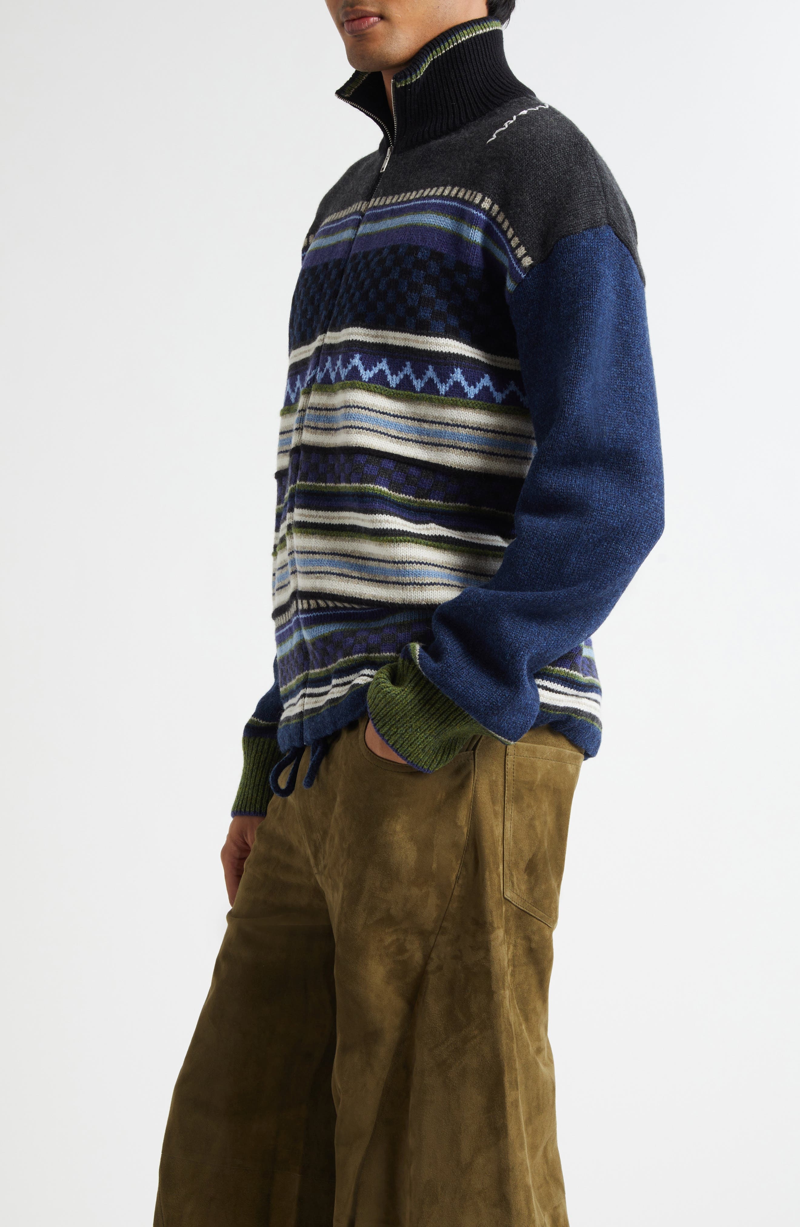 Marni Mixed Stripe Zip Cardigan in Blue at Nordstrom - 3