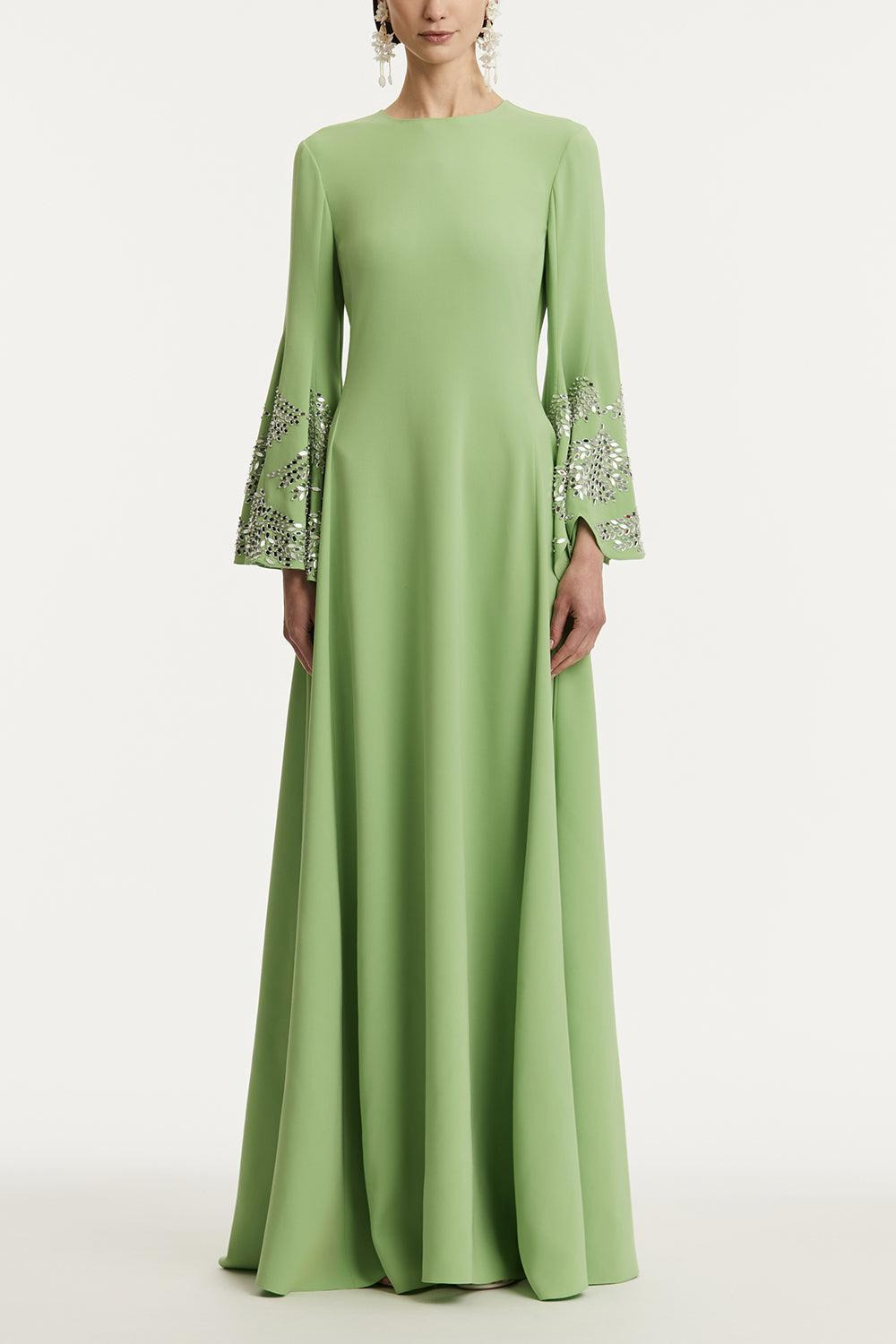 Long Sleeve Crystal Embroidered Caftan - 2