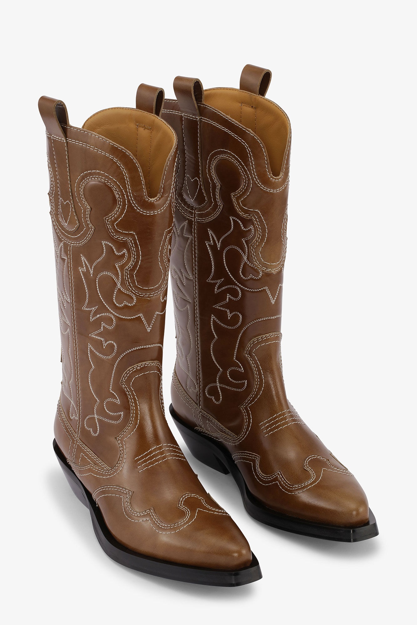 BROWN MID SHAFT EMBROIDERED WESTERN BOOTS - 3