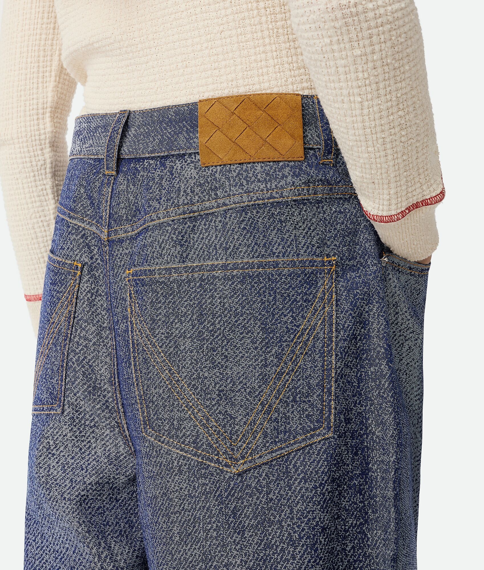 Denim Jacquard Wide Leg Trousers - 5