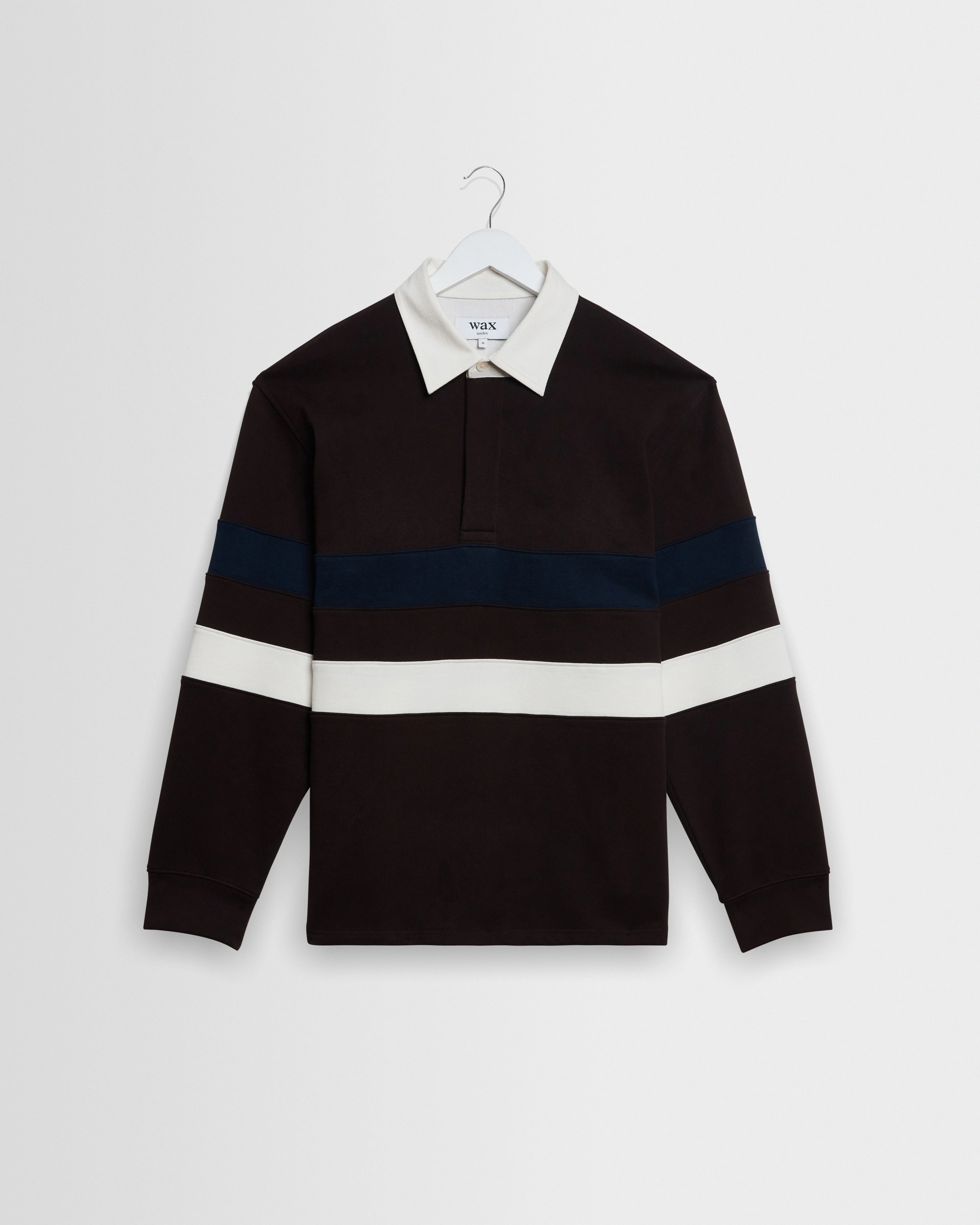 Rowhill - Brown And Navy Stripe Loopback Rugby Shirt - 1