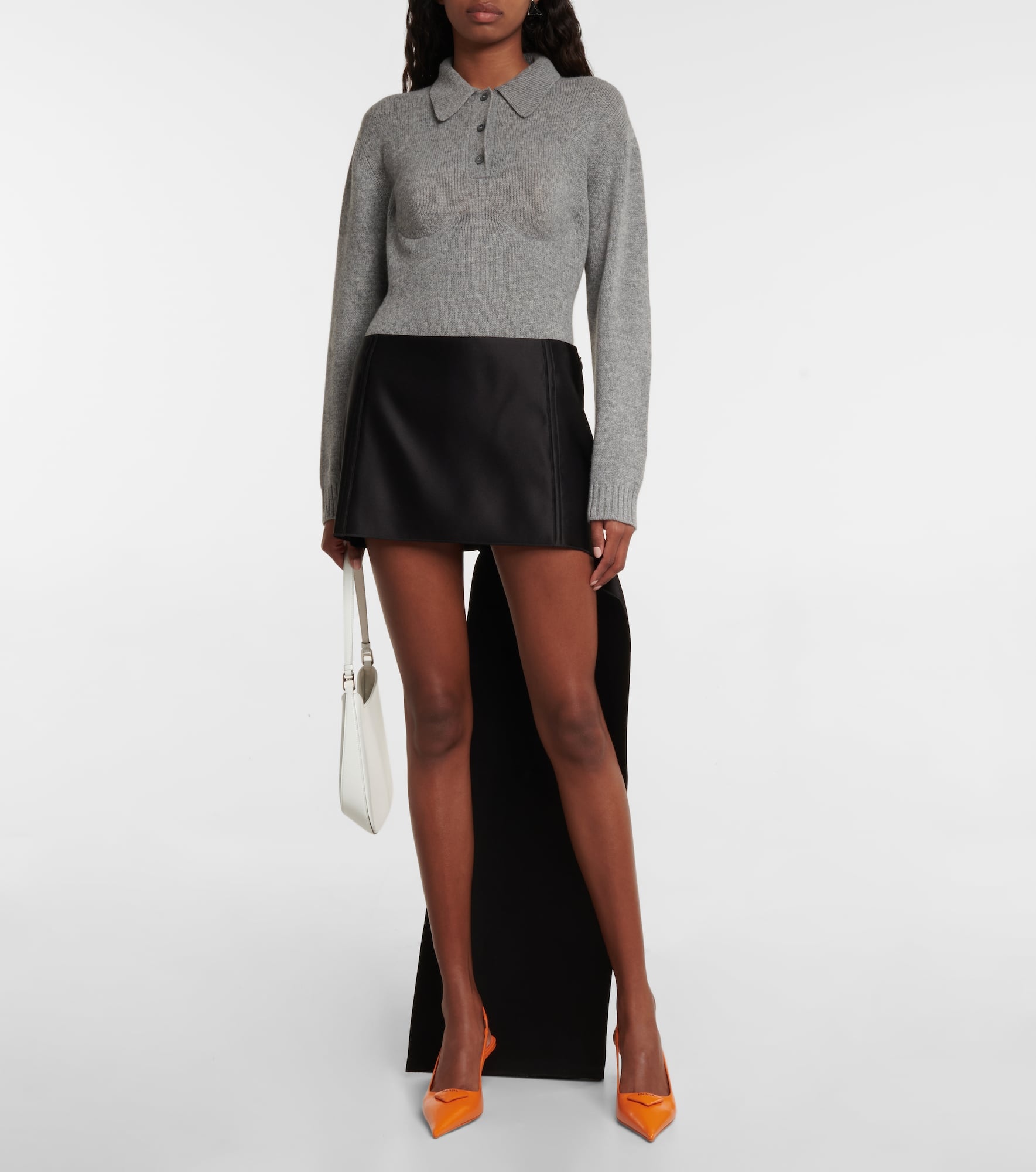 Silk satin miniskirt with train - 2
