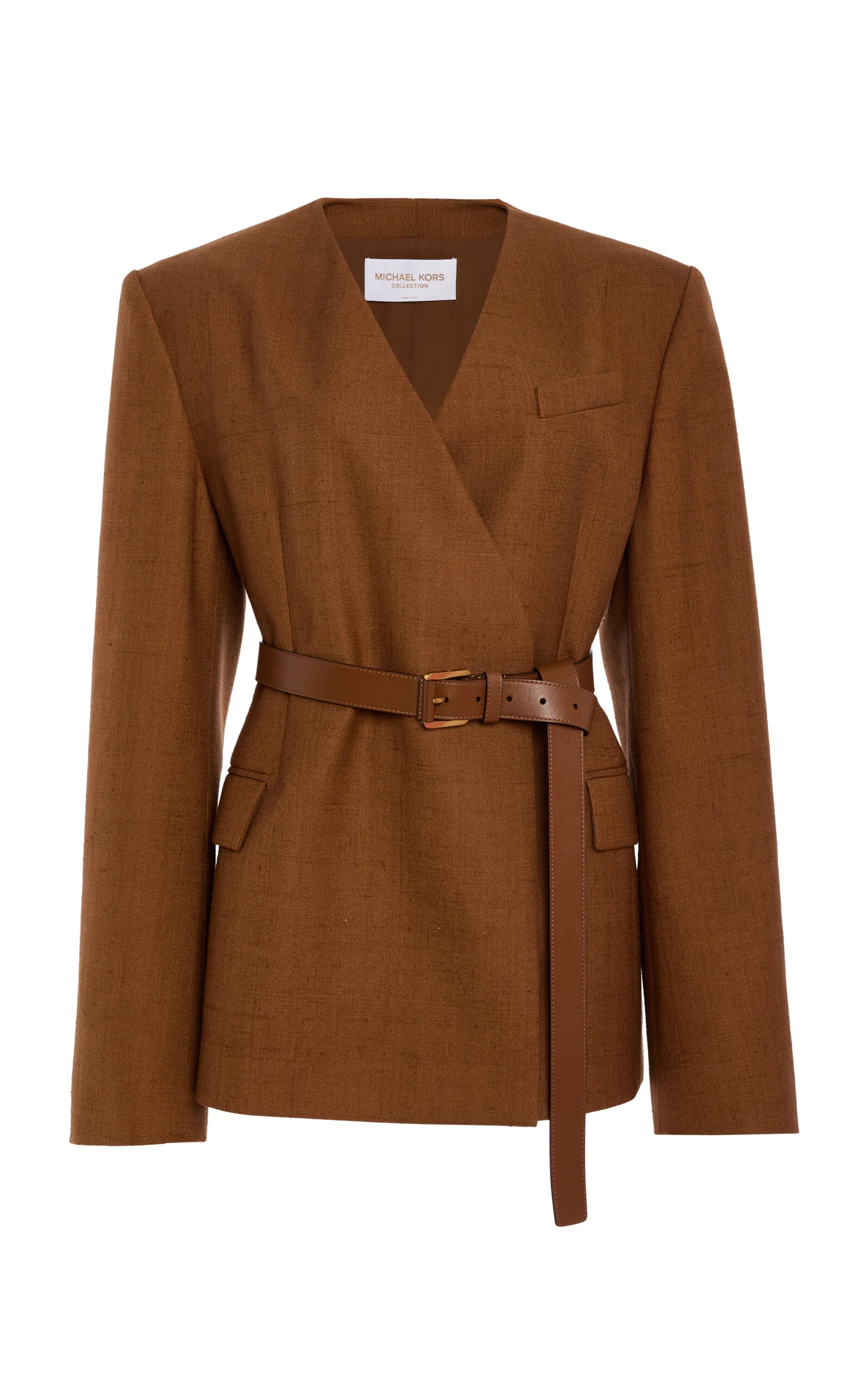 Belted Silk-Canvas Blazer tan - 1