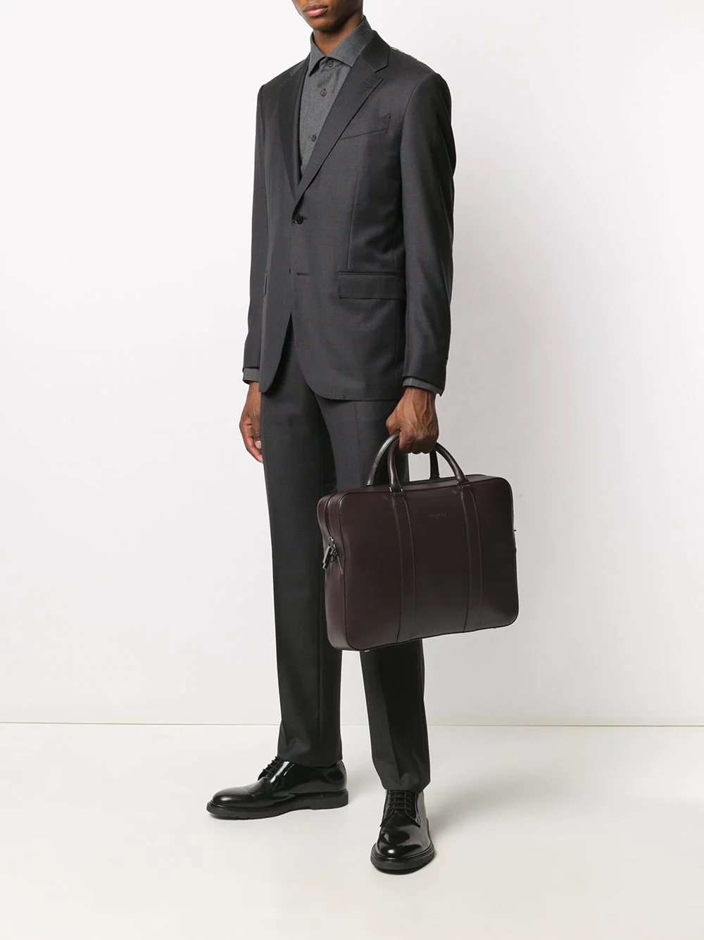 embossed logo leather briefcase - 2