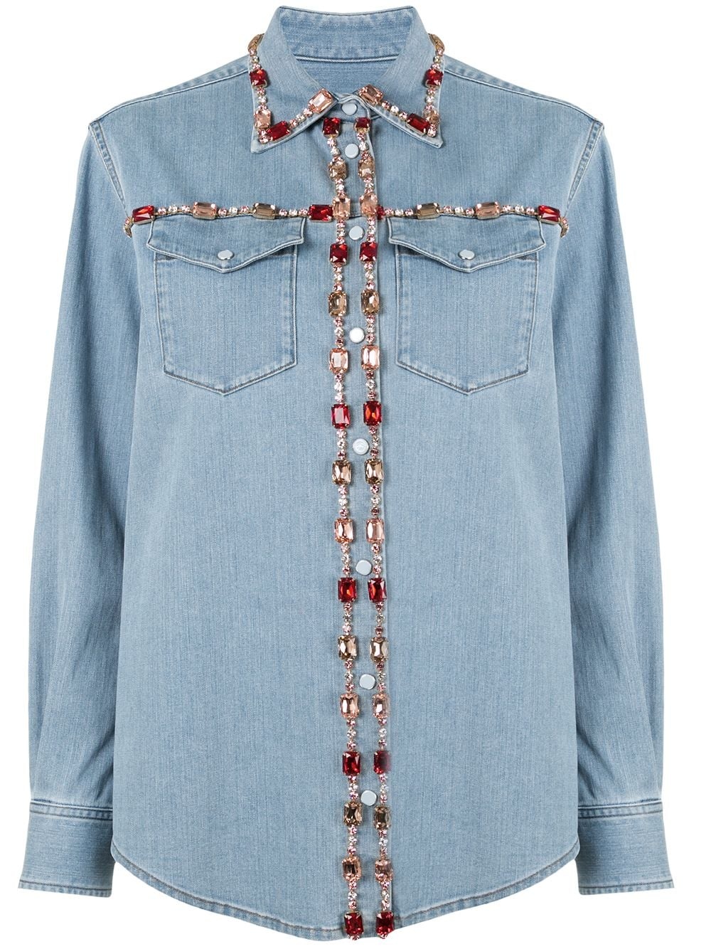 crystal-embellished denim shirt - 1