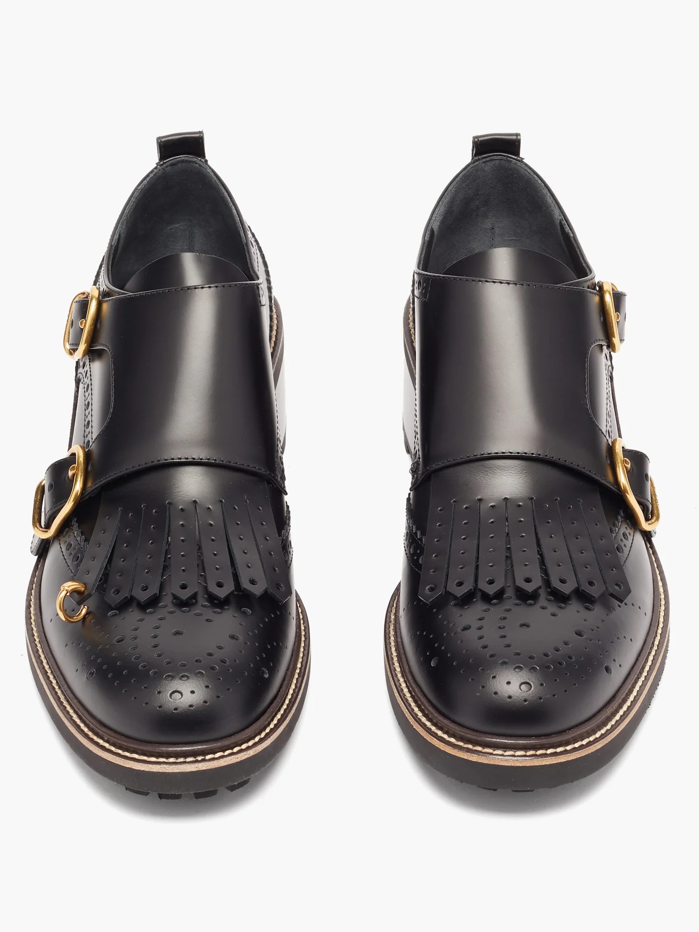 Fringed-vamp monk-strap leather brogues - 5