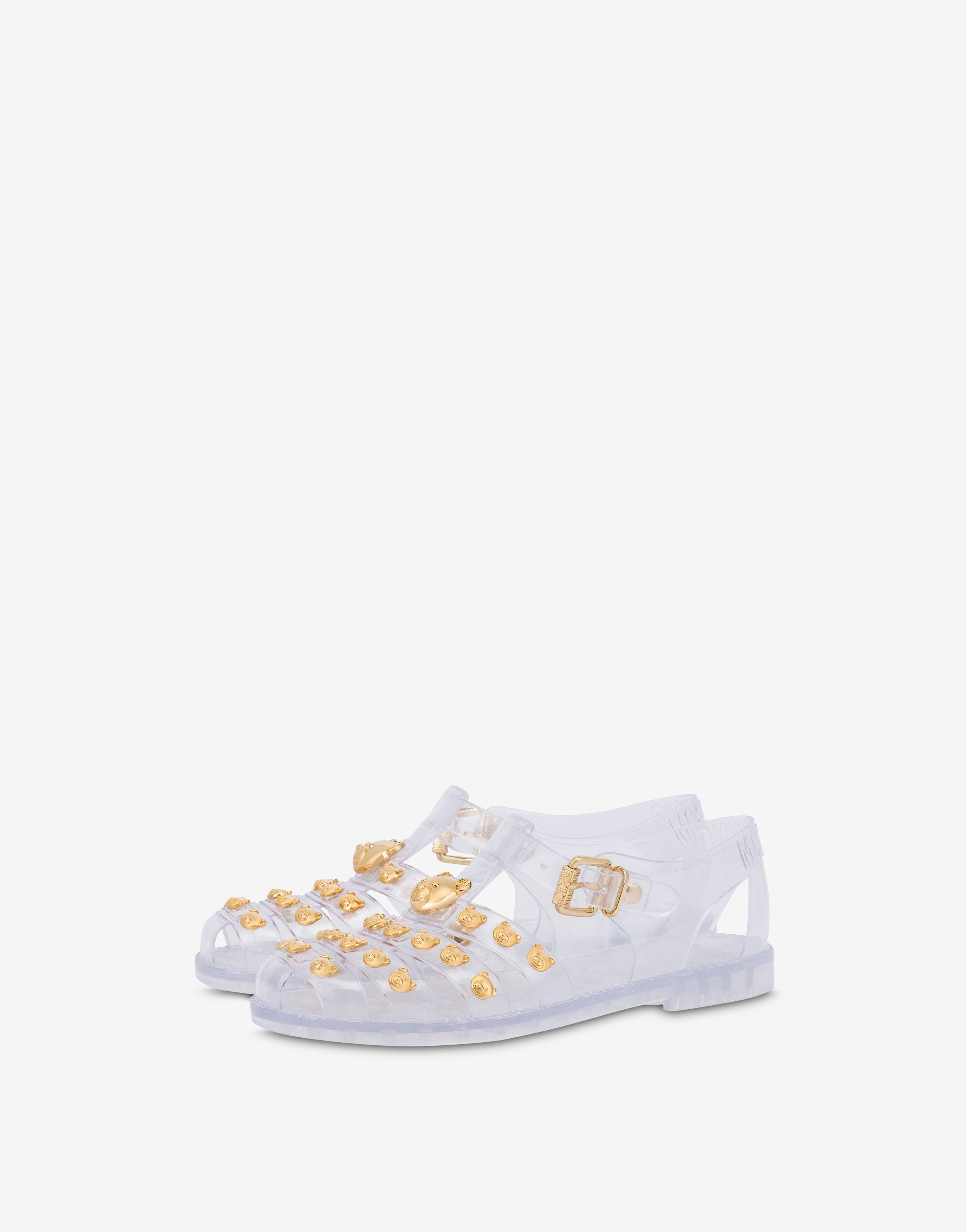 Moschino TEDDY STUDS TRANSPARENT JELLY SANDALS | REVERSIBLE
