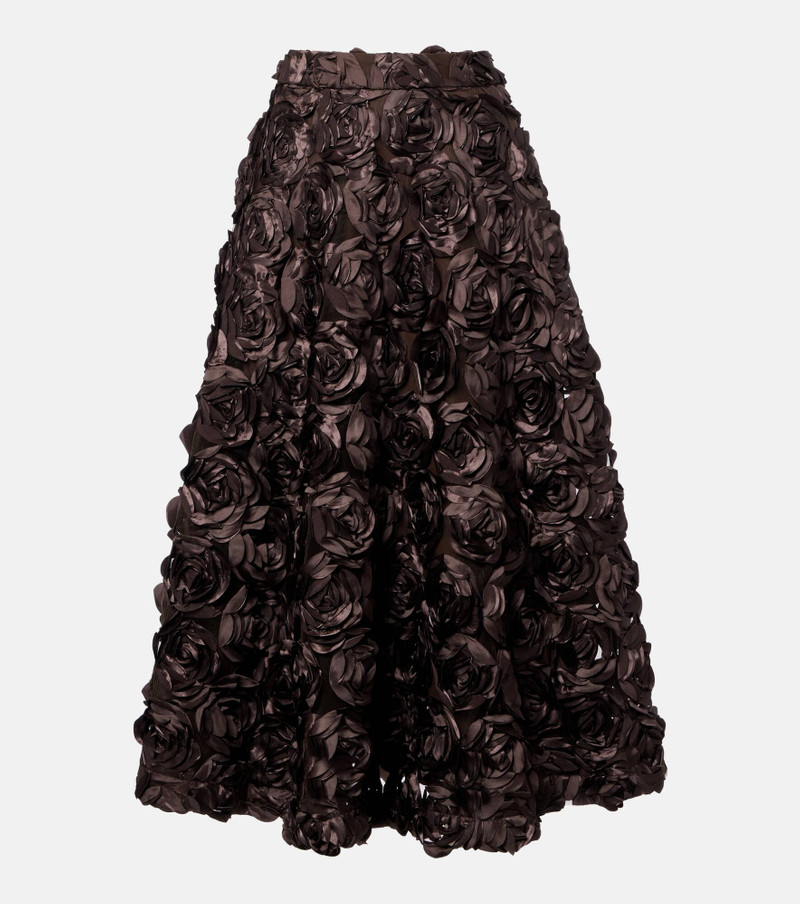 Floral-appliqué mesh midi skirt 1
