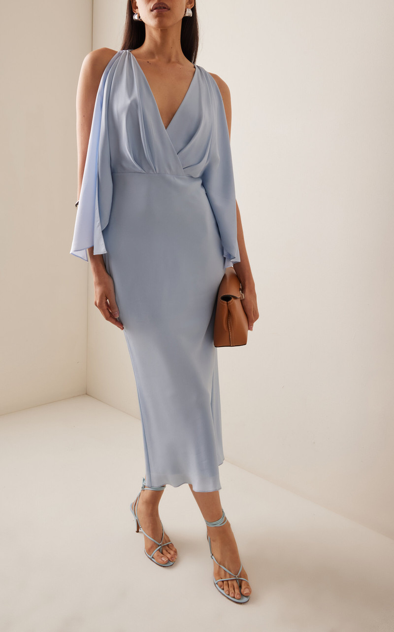 BRANDON MAXWELL The Camille Gathered Silk Crepe De Chine Maxi Dress blue outlook