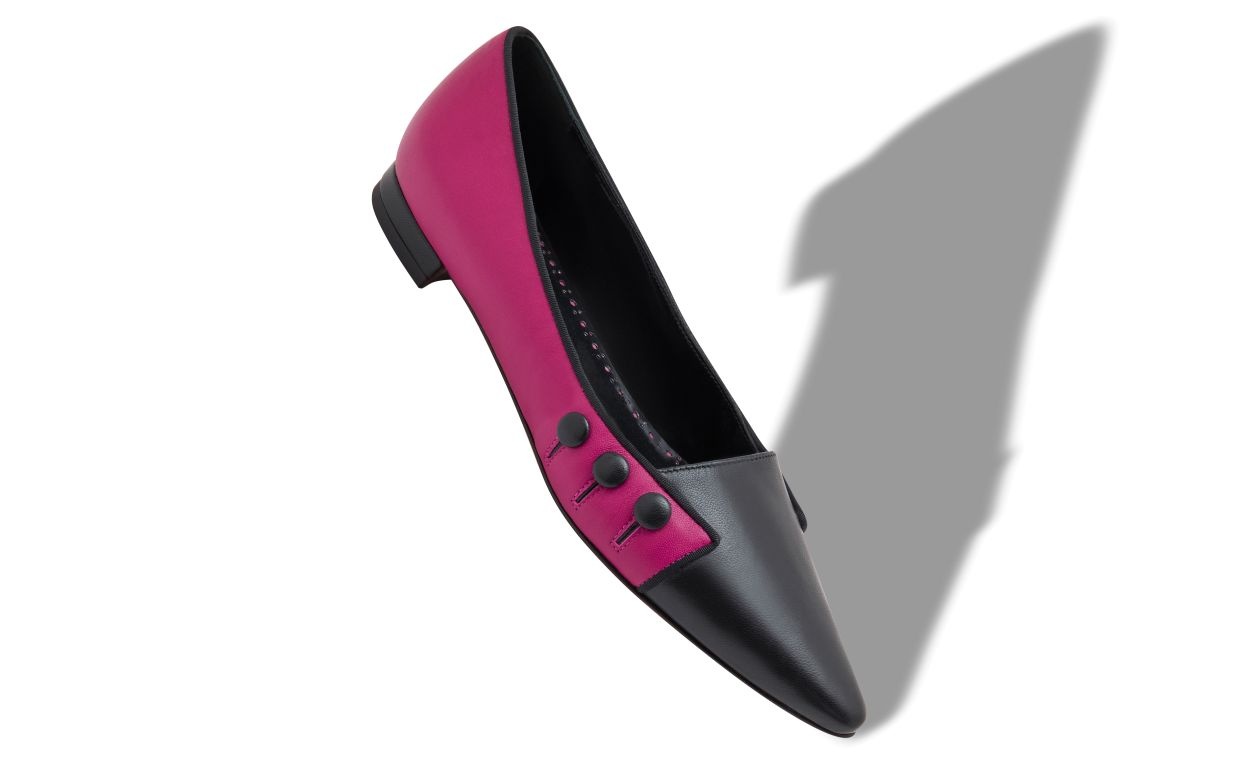 Dark Pink Nappa Leather Flat Pumps - 2