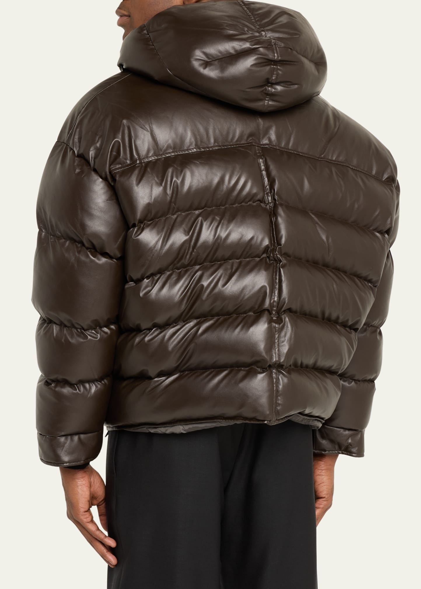 Men's Hooded Faux-Leather Puffer Jacket - 3