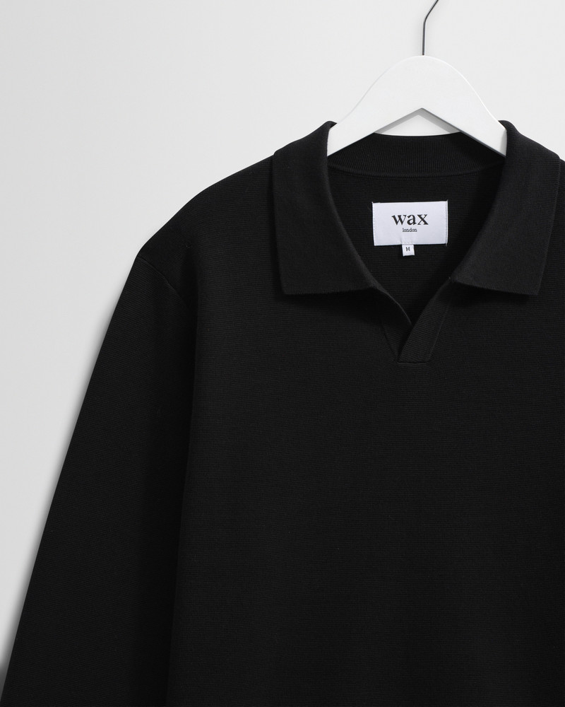 Carter - Black Open Collar Milano Knit Polo 8