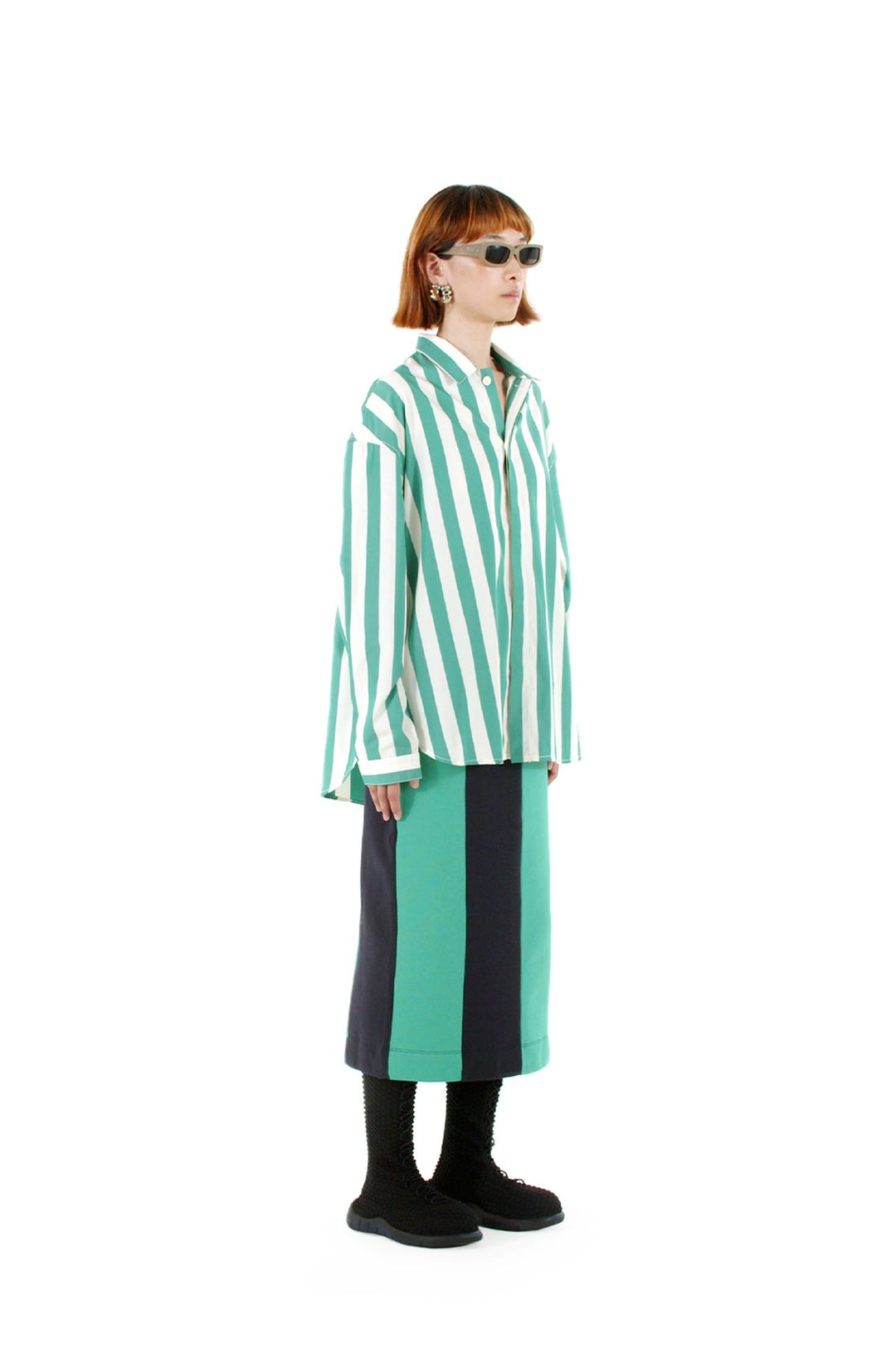 OVER SHIRT / white & green stripes - 2