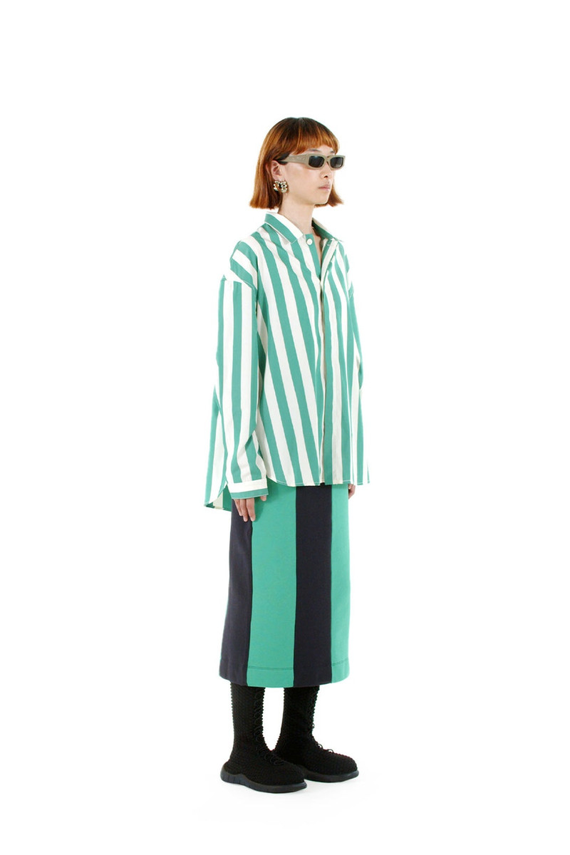 SUNNEI OVER SHIRT / white & green stripes outlook