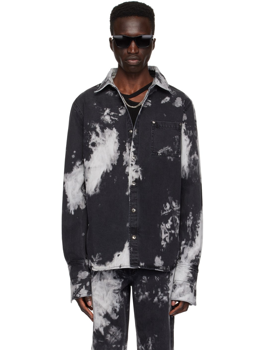 Black Tie-Dye Denim Shirt - 1