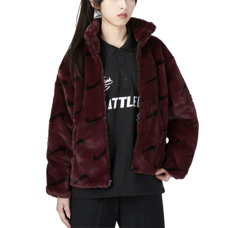 Nike (WMNS) Nike Printed Faux Fur Jacket Asia Sizing 'Burgundy' DQ6843-652 outlook