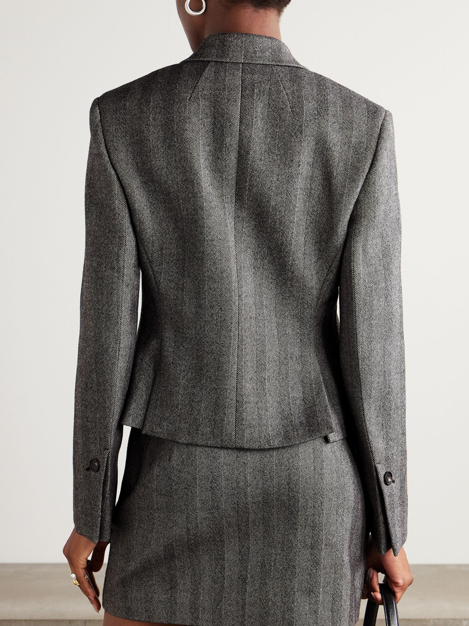 Herringbone wool-blend blazer Gray - 3