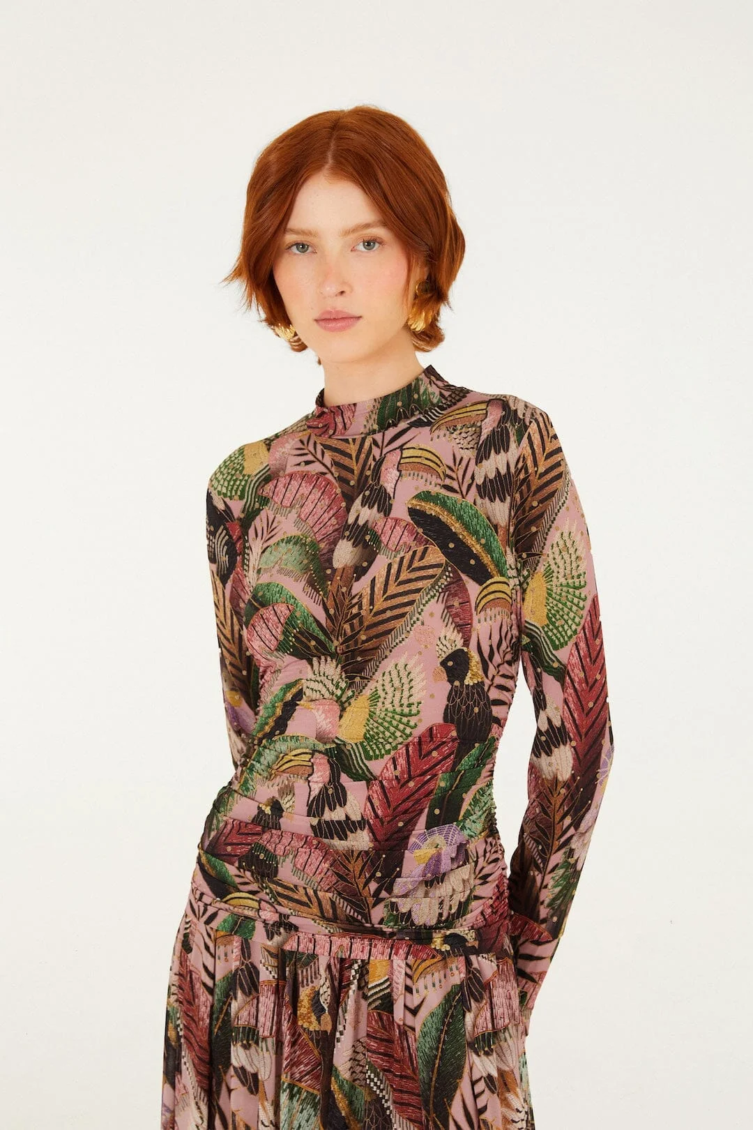Birds Blush Jersey Blouse - 1