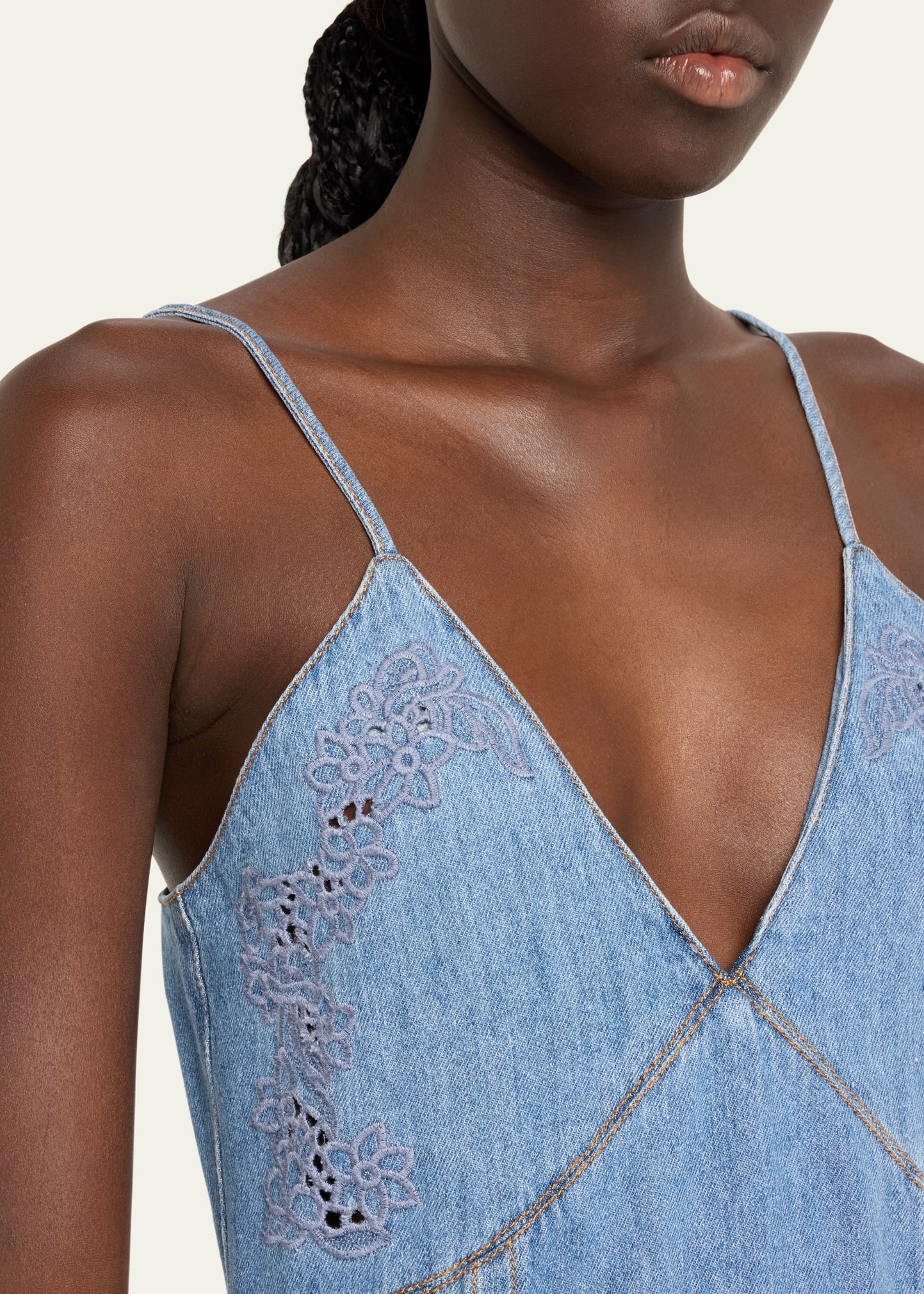 Chloé Denim Maxi Dress with Eyelet Embroidery