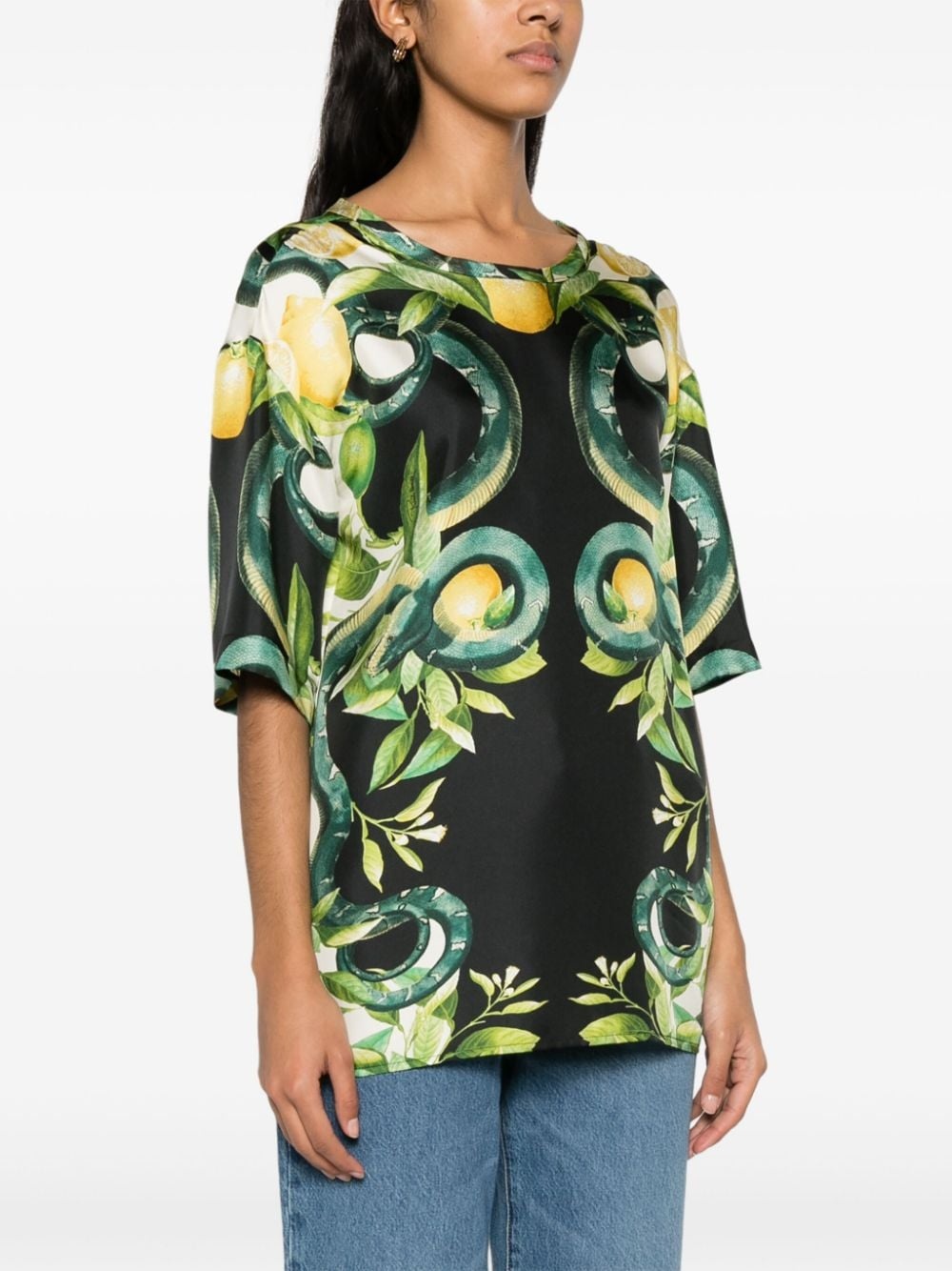 lemon-print silk blouse - 3