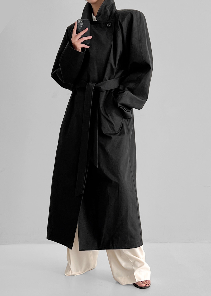 Marisol Box Shoulder Trench - Black 7