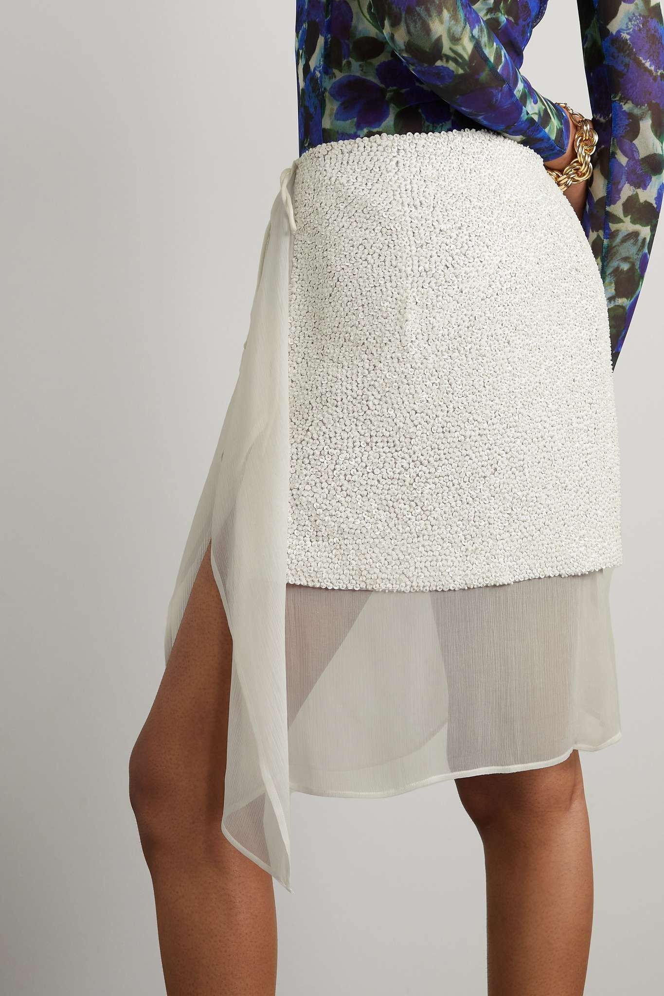 Ruffled sequined georgette mini wrap skirt - 3