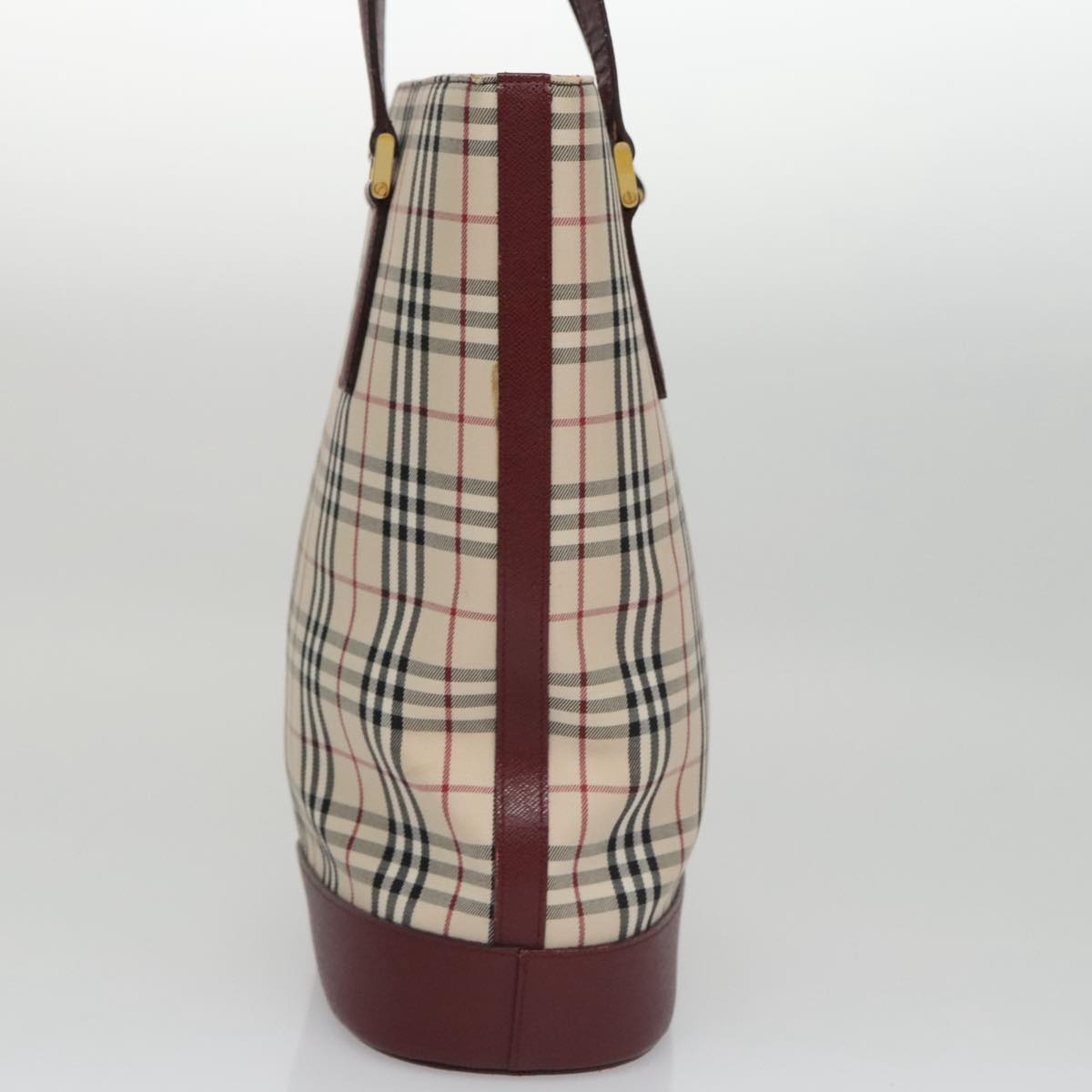 Burberry Nova Check Tote Bag Canvas Leather Gold Beige - 4
