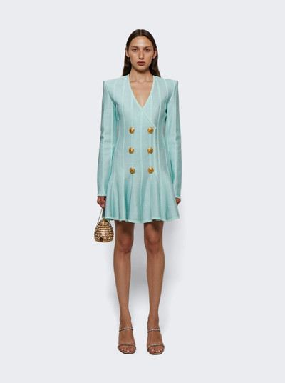 Balmain Striped Long Sleeve Buttoned Dress Vert Pale outlook