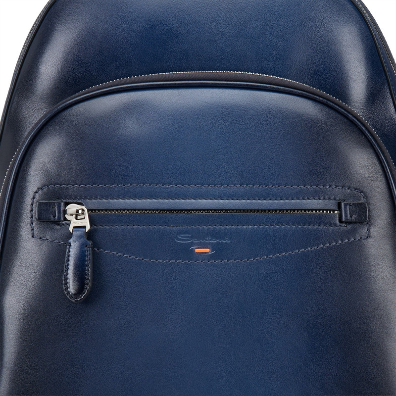 Blue leather backpack 4