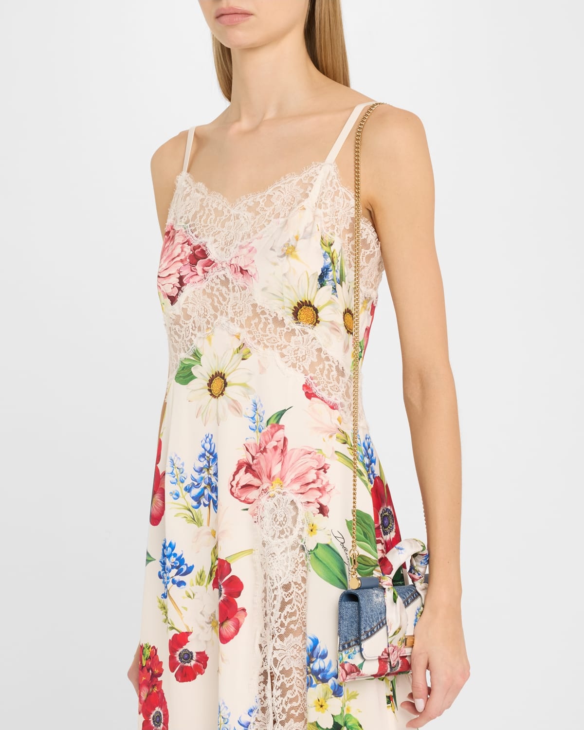 Sicily Floral Denim Wallet on Chain - 2