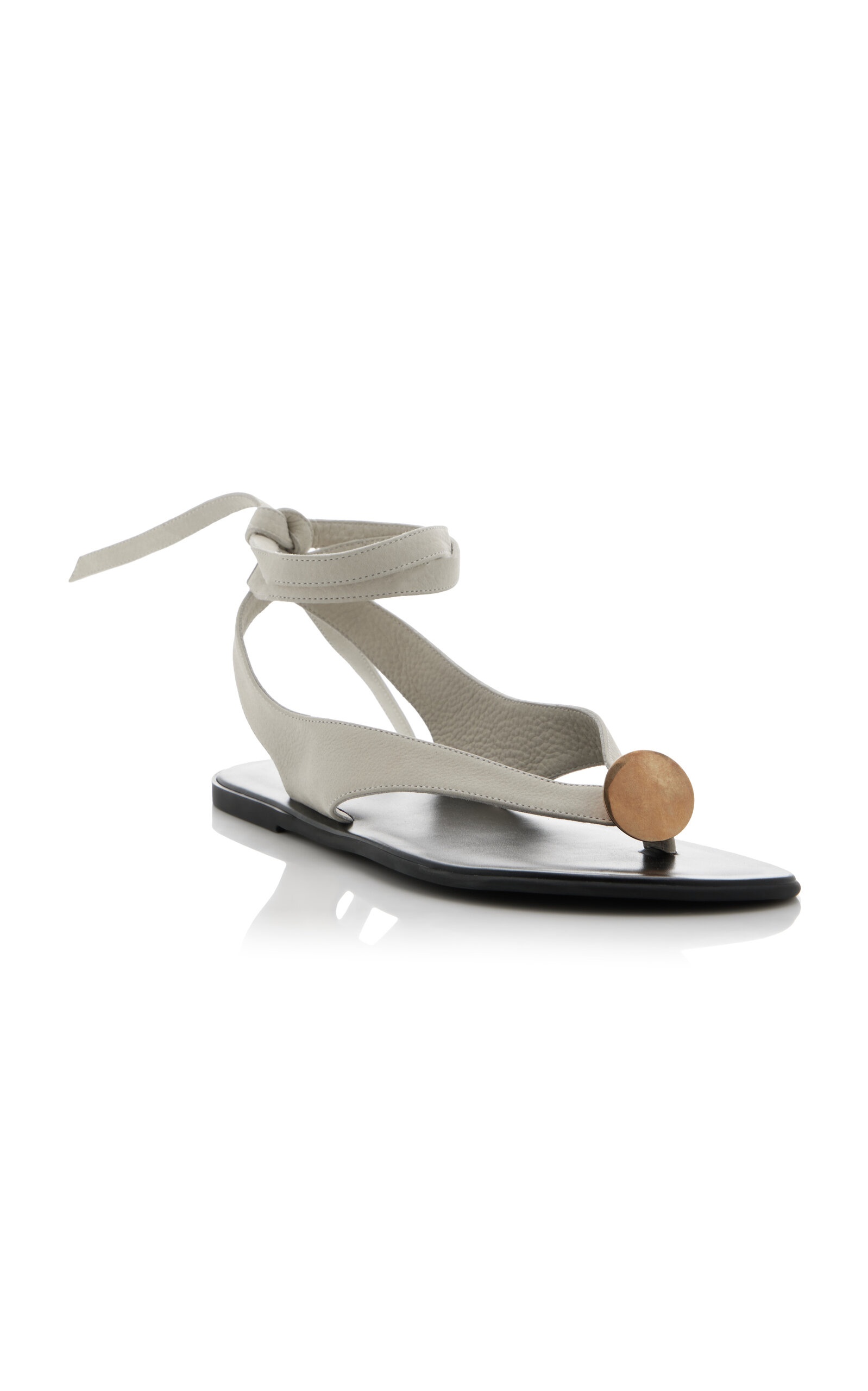 Charm Beach Tie-Up Leather Sandals white - 3
