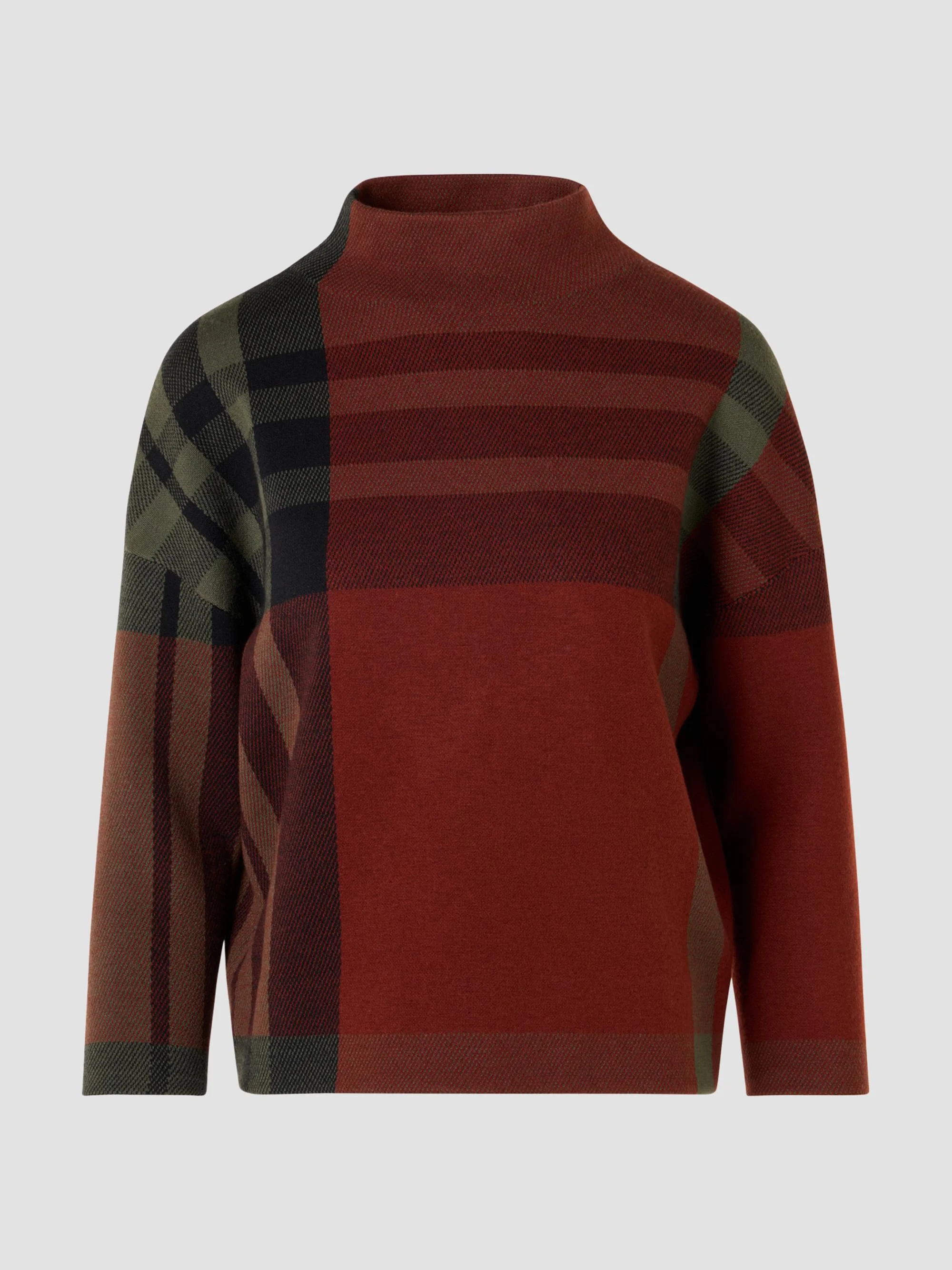 Women's Jacquard Check Boxy Sweater - Copper Black - 1