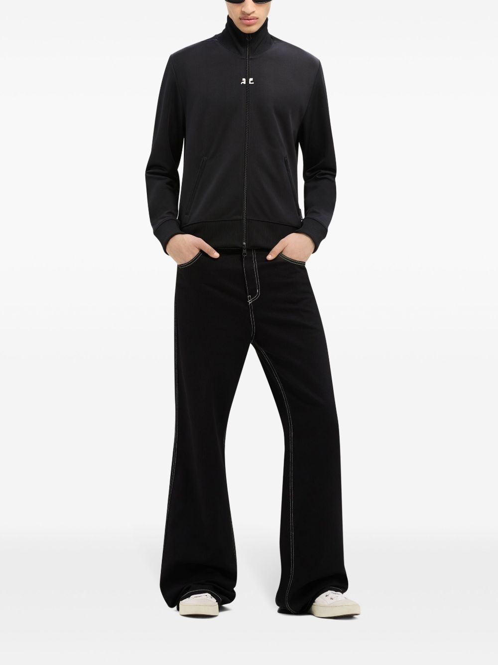logo-embroidered jersey jacket - 2
