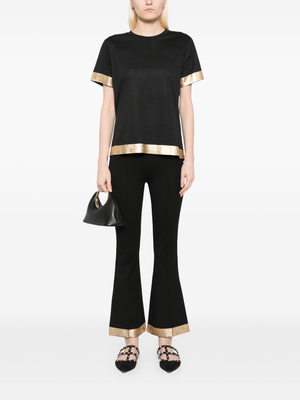 gold-hem flared trousers - 2